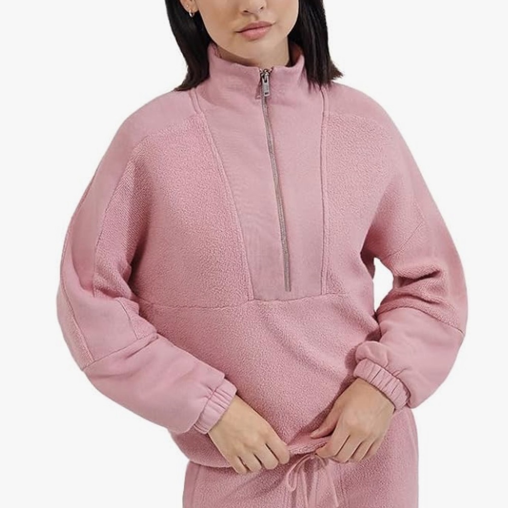 Ugg Elena Half Zip French Terry Pullover Sweatshirt in Cream - Picture 3 of 13
